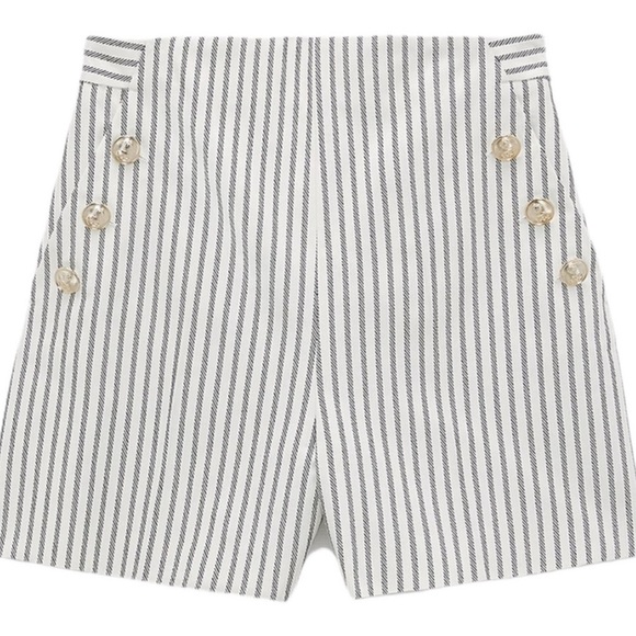 ZARA Nautical Striped High Waisted Gold Metallic Button Bermuda Shorts SZ M NWT - Picture 4 of 9